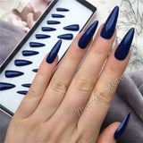 Dark Blue Tapered Press On Nails Almond Stiletto Midi False Nails With Glue Sticker Glossy Faux Ongles Artificial Nepnagels Tips