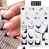 3D Nail Stickers Decals Ink Watermark Spring Summer Black Lines Flower Leaf Tree For Manicures Nail Art Decoration