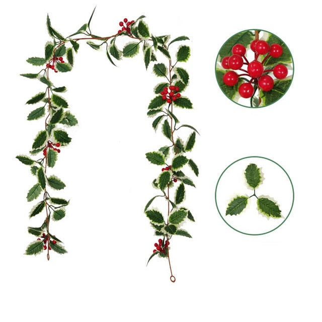 1.5M Christmas Holly Wreath Artificial Berry Flower DIY Garland Wreath Christmas Tree Hanging Ornament For Home Party Xmas Decor