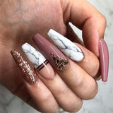 JP2271-B7 Press On Luxury Nails with Marble and Glitter Rhinestone Designed