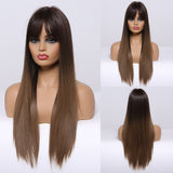 Cosplay Long Straight Black Synthetic Wigs with Bangs for Women African American Lolita Daily Party Heat Resistant Fibre