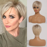 Back to School Short Straight Ombre Brown Blonde Bob Wig With Bangs Synthetic Hair Wig For Women Cosplay Lolita Heat Resistant Fiber