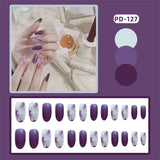 24pcs Gradient Cherry False Nails Tips Coffin Press On Nail with Butterfly Print Design Girl DIY Nail Patch Removable Fake Nails