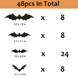 Xpoko 24/48Pcs Halloween Decoration 3D Black PVC Bat Halloween Party DIY Decor Bar Room Halloween Party Scary Decos Props Wall Sticker