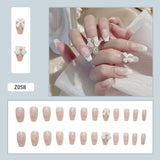 24Pcs Heart Gradient Designs False Nails French Long Ballet Line Bow Coffin Fake Nail Artificial Full Cover Nail Art Tips Z143