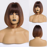 Short Straight Bob Synthetic Wigs with Bangs for Women Afro Ombre Black Brown Yellow Blonde Wigs Cosplay Party Daily Hair