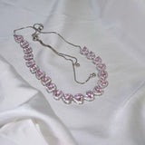 Xpoko Korean Trendy Sweet Pink Crystal Heart Necklace For Women Girls Elegant Zircon Snake Chain Choker Collares Jewelry