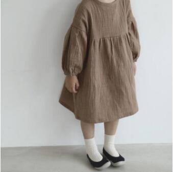 Xpoko 2023 Spring Baby Girls Dresses European & America Toddler Kids Girls Dress Linen Dress Princess Kids Clothings