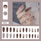 24pcs Gradient Cherry False Nails Tips Coffin Press On Nail with Butterfly Print Design Girl DIY Nail Patch Removable Fake Nails