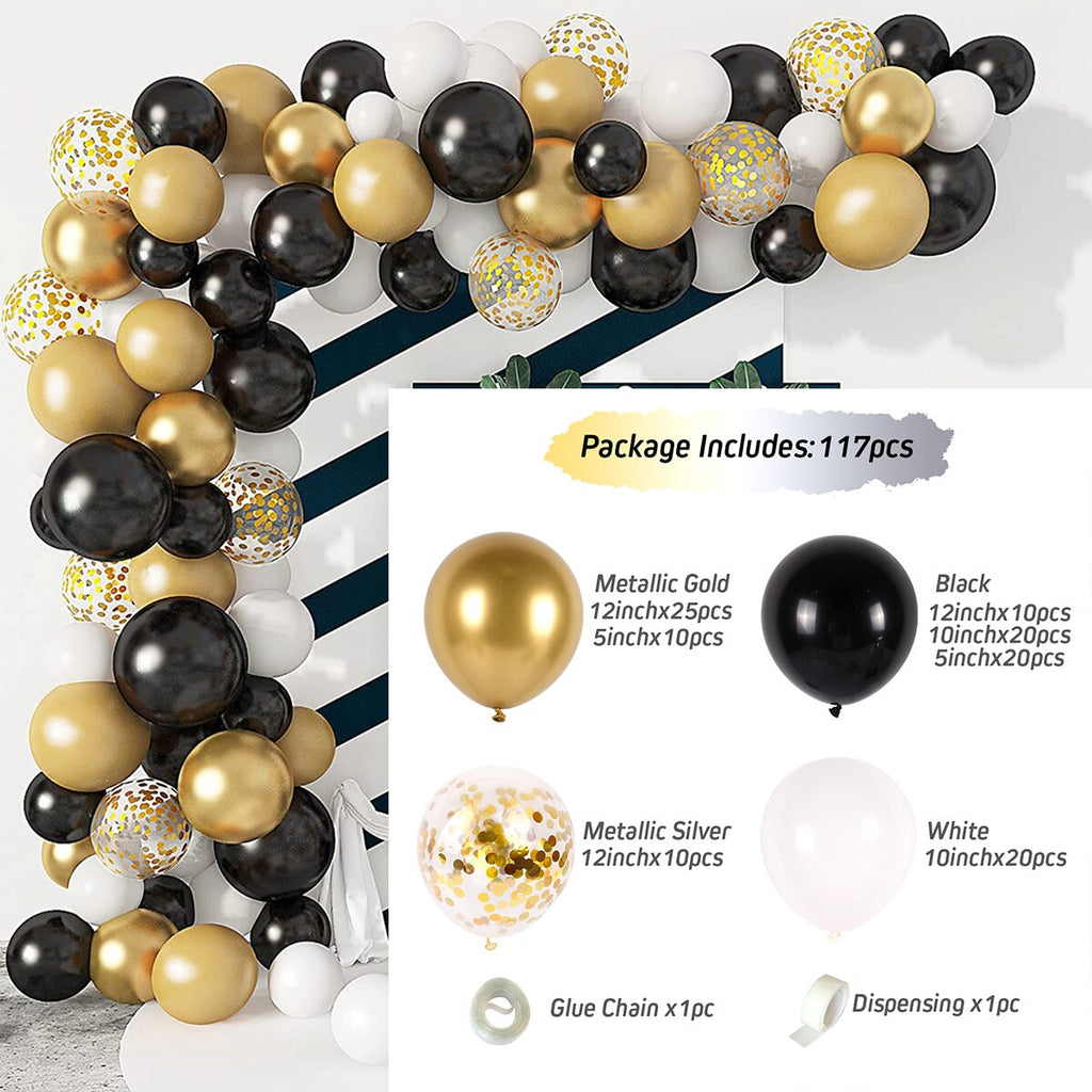 Xpoko Black Gold Balloon Garland Arch Confetti Latex Baloons Graduation Happy 30th 40th 50th Birthday Party Decor Adults Baby Shower