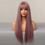 Long Straight Light Purple Synthetic Wigs for Women Girls Cosplay Party Lolita Hair Wigs with Bangs Heat Resistant Fiber