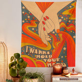 Vintage Tapestry Wall Hanging Retro Sun Trippy Aesthetic Room Decor Hold Your Hand Home Living Room Rainbow Boho Wall Art Decor