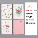 back to school Cute 4pcs/lot A5 Spiral notebook 60 sheets stationery notepad horizontal line for Office School Stationery Supplies