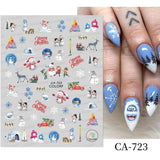 Merry Christmas 3D Nails Sticker Winter Cute Cartoon Sliders Snowflake Elk Xmas Tree Decal UV Gel Polisn Manicures Foils Decor