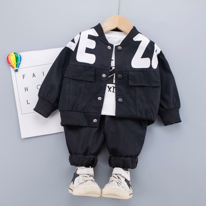 Boys Clothing Sets Children Fashion Cartoon Baby Long Sleeve T-shirt  Coat And Pants Suit 3pcs Outfits Kids Sport Suit1-4 years