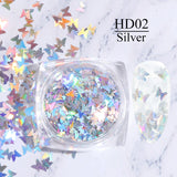 Sparkly Mirror Butterfly Sequin Nail Flakes Holographic Glitter Heart Star Aurora 3D Nail Paillette Decoration Design GLHB01-04