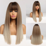 Cosplay Long Straight Black Synthetic Wigs with Bangs for Women African American Lolita Daily Party Heat Resistant Fibre