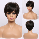 Synthetic Short Straight BOb Wigs with Bangs for Women Girls Natural Ombre Black Brown False Hair Heat Resistant Fiber