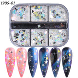 6 Grids/box Laser Square Nail Sequins Green Purple Holographic Glitter Flakes 3D Charm Nail Art Decoration Accessories GL1909-37