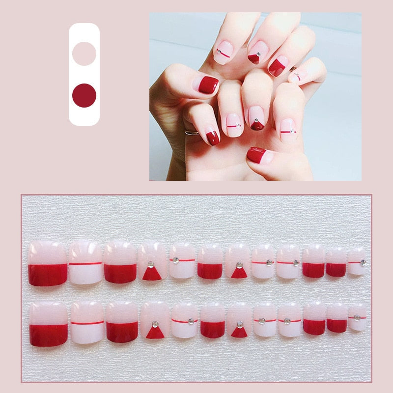 French Detachable Colorful Manicure Fake Nails Short Wearable Coffin False Nails Full Cover Nail Tips Rainbow Design Press Nail