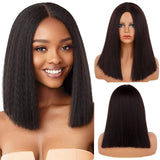 Xpoko Wig Afro Bob Wig Yaki Straight High Temperature Fiber Hair Yaki Straight Curly Hair Medium Long Holiday Hair Wome