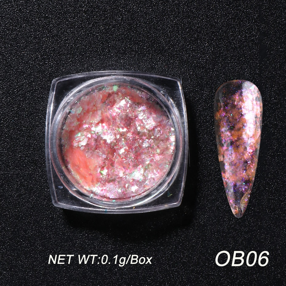 Opal Flakes Aurora Nail Powder Glitter Pink Purple Mermaid Rubbing Dust Nail Design Iridescent Sequins Manicure Decor GLOB01-12