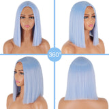 Xpoko Light Blue Wig Straight Hair Bob Cut Wig Middle Part Shoulder Length Fashion Bob Wigs For Women Cosplay Wig