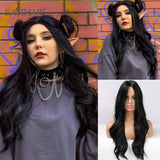 Xpoko EASIHAIR Long Dark Brown Wave Synthetic Wigs For Women Middle Part Heat Resistant Wigs Female Faker Hair Daily Cosplay Party