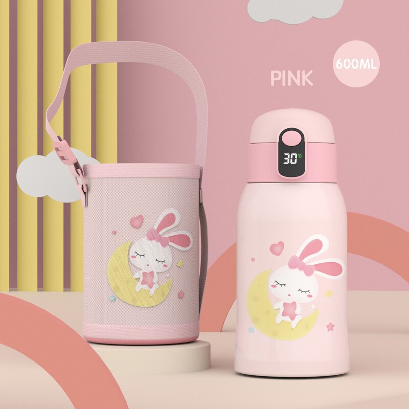 back to school 600ML 316 Stainless Steel Kids Vacuum Flask With Straw Double Lid Cute Thermos Cup Outdoor Portable Tumbler Kawaii Water Bottle