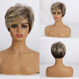 Synthetic Short Straight BOb Wigs with Bangs for Women Girls Natural Ombre Black Brown False Hair Heat Resistant Fiber