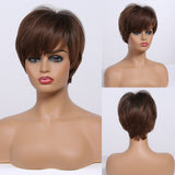 Back to School Short Straight Ombre Brown Blonde Bob Wig With Bangs Synthetic Hair Wig For Women Cosplay Lolita Heat Resistant Fiber