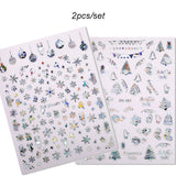 1 Set Xmas Christmas Silver 3D Nail Stickers with Tweezer Snowflakes Star Decoration Transfer Stickers for Nails Manicures Slide
