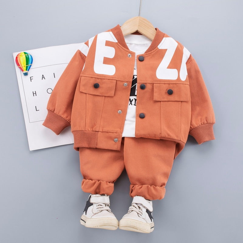 Boys Clothing Sets Children Fashion Cartoon Baby Long Sleeve T-shirt  Coat And Pants Suit 3pcs Outfits Kids Sport Suit1-4 years