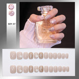 Bow Short Level False Nails Adhesive 3D Beautiful Stick-on Nails Artificial Square Jump Color Fake Nails with Design Z350