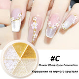 6 Grid/Wheel White Flower Pearl Nail Art Rhinestone Gems Decorations Mixed Mini Caviar Beads Jewelry Manicure Accessory GL1927