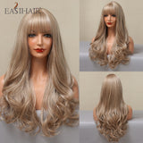 Xpoko EASIHAIR Ombre Gray Ash Wavy Wigs With Bang Light Blonde Platinum Synthetic Long Hair For Women Daily Party Heat Resistant Fiber