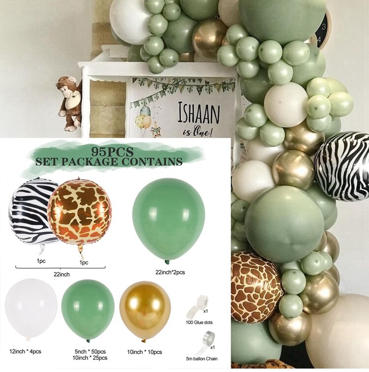 Xpoko Green Balloon Garland Arch Kit Safari Jungle Birthday Party Decor Kids Latex Wedding Birthday Baloon Baby Shower Decor Ballon