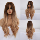 Natural Middle Part Synthetic Wigs for Black Women Long Wavy Hair Cosplay Black Brown Golden Highlight Wig Heat Resistant