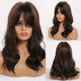 GEMMA Ombre Black Pink Medium Wavy Synthetic Wig with Bangs for Black Women Natural Bob Lolita Wigs Cosplay Heat Resistant Hair