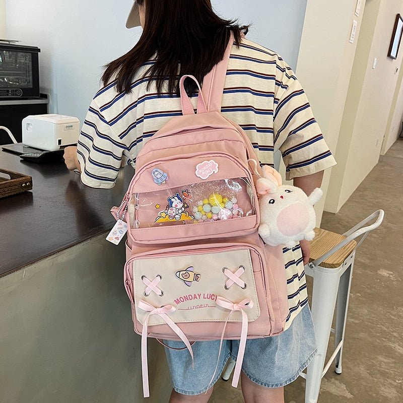 Women College Backpack Girl Cute Student Fashion Candy Color Schoolbag Black Laptop Kawaii Travel Mochila Bagpack Lady