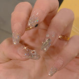 24pcs Love Rhinestones Wear Long Paragraph Fashion Manicure Patch False Nails Save Time Wearable Nail Patch With Glue Fake Nail