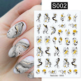 3D Nail Stickers Decals Ink Watermark Spring Summer Black Lines Flower Leaf Tree For Manicures Nail Art Decoration