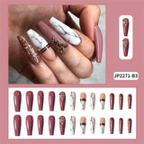 JP2271-B7 Press On Luxury Nails with Marble and Glitter Rhinestone Designed