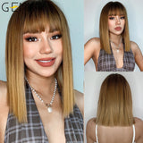 GEMMA Bob Wigs Ash Gray Platinum Synthetic Wig with Bangs for Black Women Short Wave Natural Daily Heat Resistant Cosplay Hair