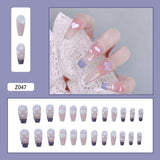 24Pcs Heart Gradient Designs False Nails French Long Ballet Line Bow Coffin Fake Nail Artificial Full Cover Nail Art Tips Z143