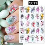 3D Nail Stickers Decals Ink Watermark Spring Summer Black Lines Flower Leaf Tree For Manicures Nail Art Decoration