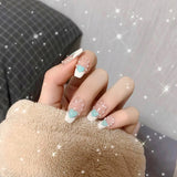 24pcs Love Rhinestones Wear Long Paragraph Fashion Manicure Patch False Nails Save Time Wearable Nail Patch With Glue Fake Nail