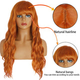 Xpoko Wig Beautiful Long Wave Orange Wig Color Wig Cosplay Wig Natural Orange Wig Female