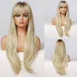 GEMMA Cosplay Long Natural Wavy Synthetic Wig Platinum Blonde Wigs with Bangs for Women Lolita Daily Party Heat Resistant Fibre