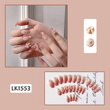 24pcs Gradient Cherry False Nails Tips Coffin Press On Nail with Butterfly Print Design Girl DIY Nail Patch Removable Fake Nails